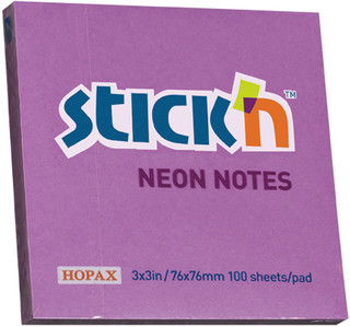 Блок Hopax Stick'n неоновый самоклеящийся фиолетовый 76 x 76 мм 100 листов