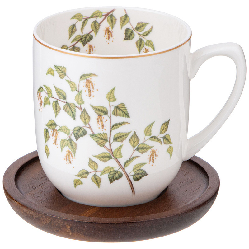 Кружка 'Березки' 380 мл, на деревянной подставке