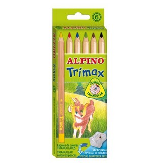 Карандаши 6 цветов утолщенные, треугольные, с точилкой, Alpino TRIMAX