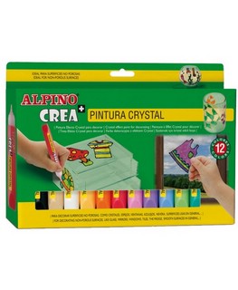 Карандаши CREA Crystal Paint 12 цветов (гель-краски для витражной росписи) + шаблоны и подложки, Alpino, DE000028