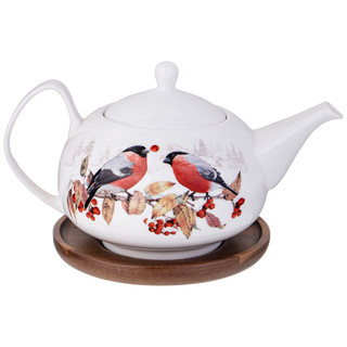 Чайник 'Лесная сказка' Снегири 930 мл, на деревянной подставке, Lefard 3