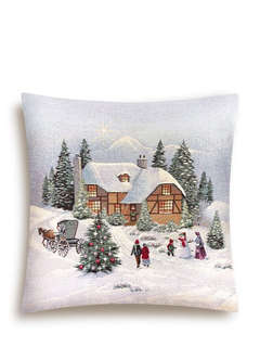 Наволочка декоративная 'Новогодний вечер, Карета' голубой фон...