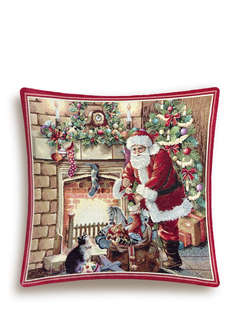 Наволочка декоративная 'Санта у камина' 45х45 см, гобелен, зо...