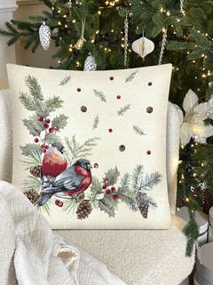 Наволочка декоративная 'Новогодние друзья, Снегири' 45х45 см, гобелен, Le Gobelin 2
