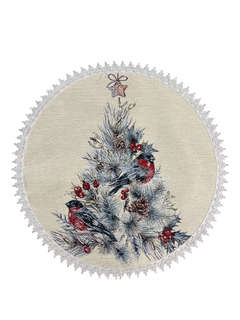 Салфетка круглая 'Снегири. Елка' 45 см, гобелен, серебро, Le ...