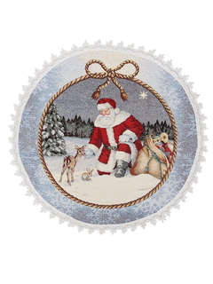 Салфетка круглая 'Дед мороз и лесные друзья' 38 см, гобелен, ...