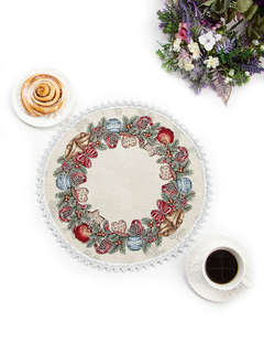 Салфетка круглая 'Венок, Еловые ветки' 45 см, гобелен, серебр...