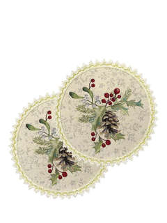 Комплект из 2-х салфеток 'Еловый венок, Снежинки' d 27 см, го...
