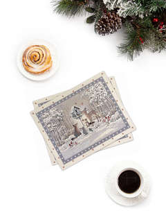 Комплект из 2-х салфеток 'Лесные друзья у кормушки' (голубой ...