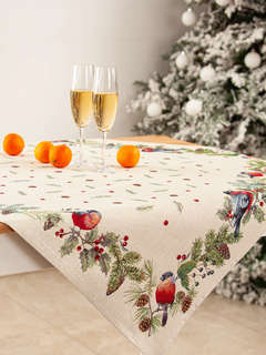 Скатерть 'Новогодние друзья, Снегири' 100х100 см, гобелен, се...