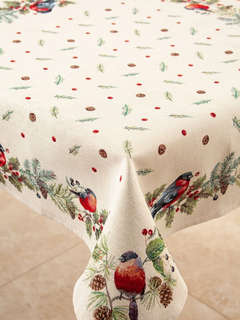 Скатерть 'Новогодние друзья, Снегири' 100х100 см, гобелен, серебро, Le Gobelin 3