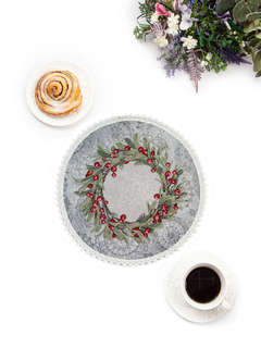Салфетка 'Новогодние ягоды' (серо-голубой фон) d 45 см, гобел...