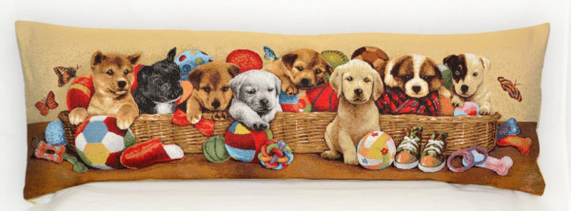 Наволочка-валик 'Корзина со щенятами' 32х85 см, гобелен, Le Gobelin