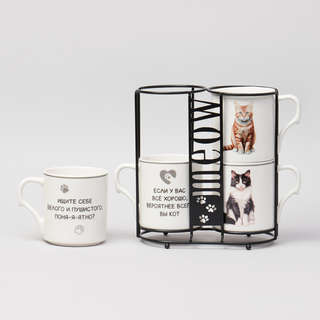 Набор из 4-х кружек 'Meow' на подставке, 368 мл, Lefard арт.1...