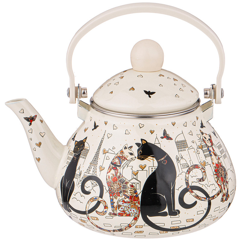 Чайник 'Парижские коты' эмалированный, 1.3 л, Agness, арт.934-390