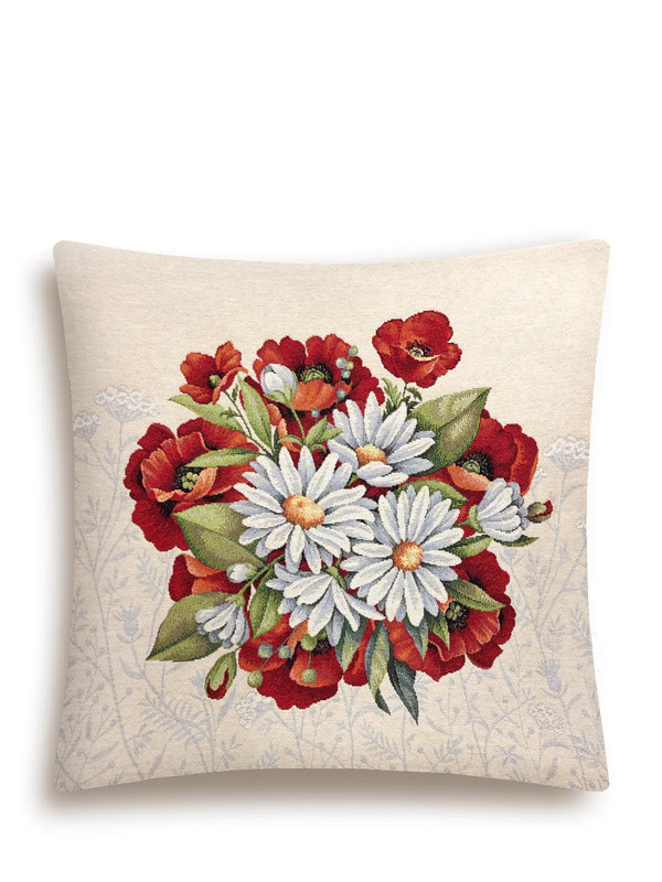 Наволочка декоративная 'Маки и ромашки' 45х45 см, гобелен, Le Gobelin
