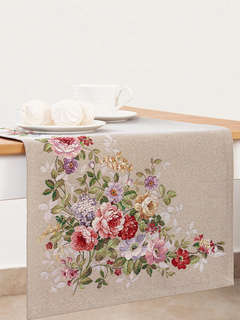 Дорожка для стола 'Принцесса цветов' 44х140 см, льняной фон, ...