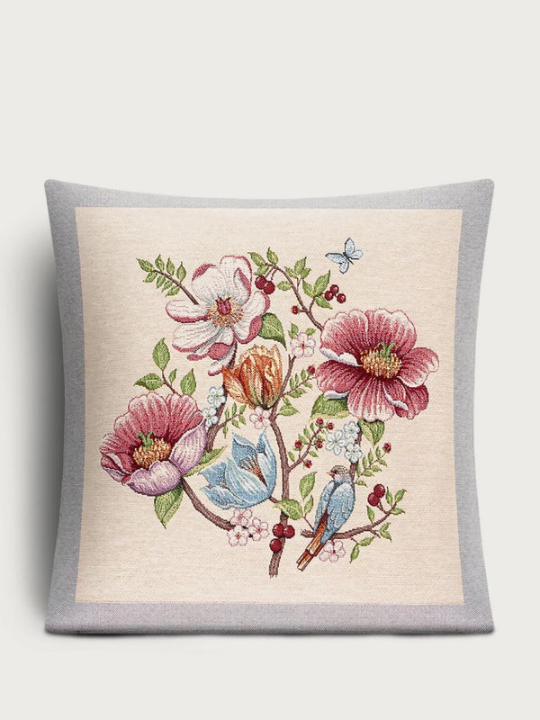 Наволочка декоративная 'Райская веточка' 45х45 см, серый, гобелен, Le Gobelin