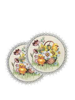 Комплект из 2-х круглых салфеток 'Цыплята и фиалки' d 24 см, ...