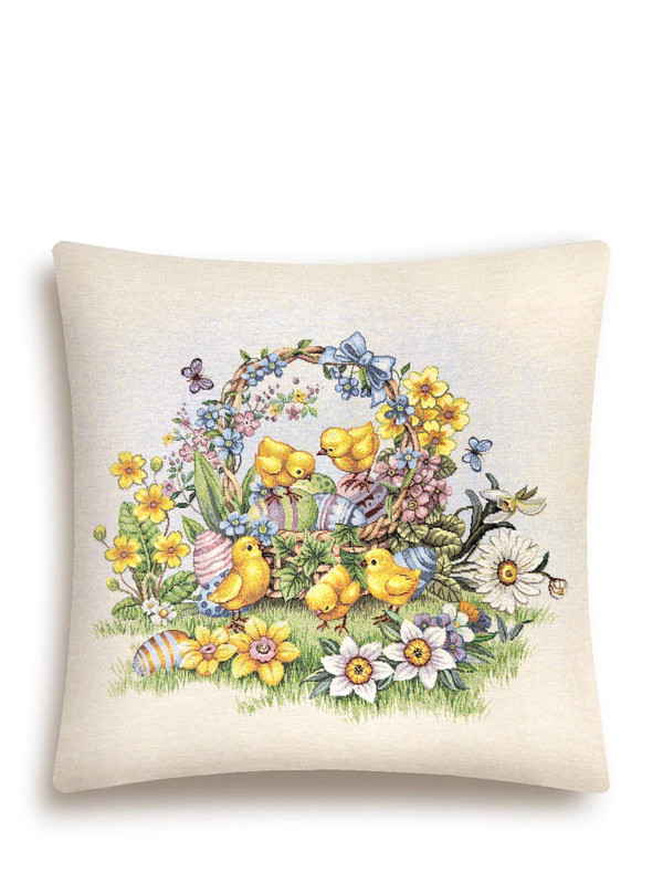 Наволочка декоративная 'Цыплята и фиалки' 45х45 см, гобелен, Le Gobelin