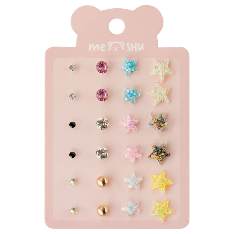 Серьги MESHU 'Stars', бижутерия, 12 пар, европодвес