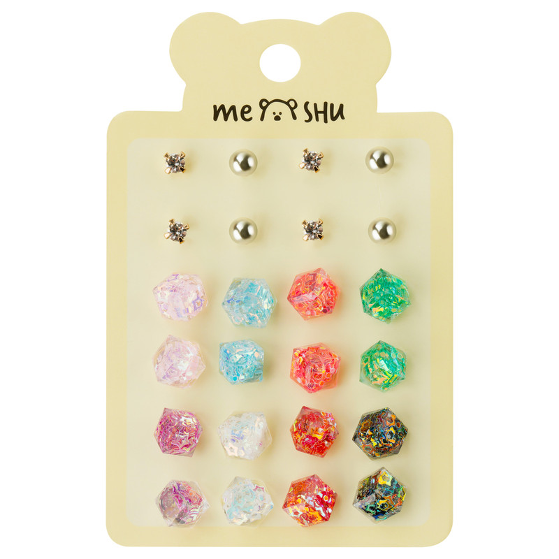Серьги MESHU 'Сubes', бижутерия, 12 пар, европодвес