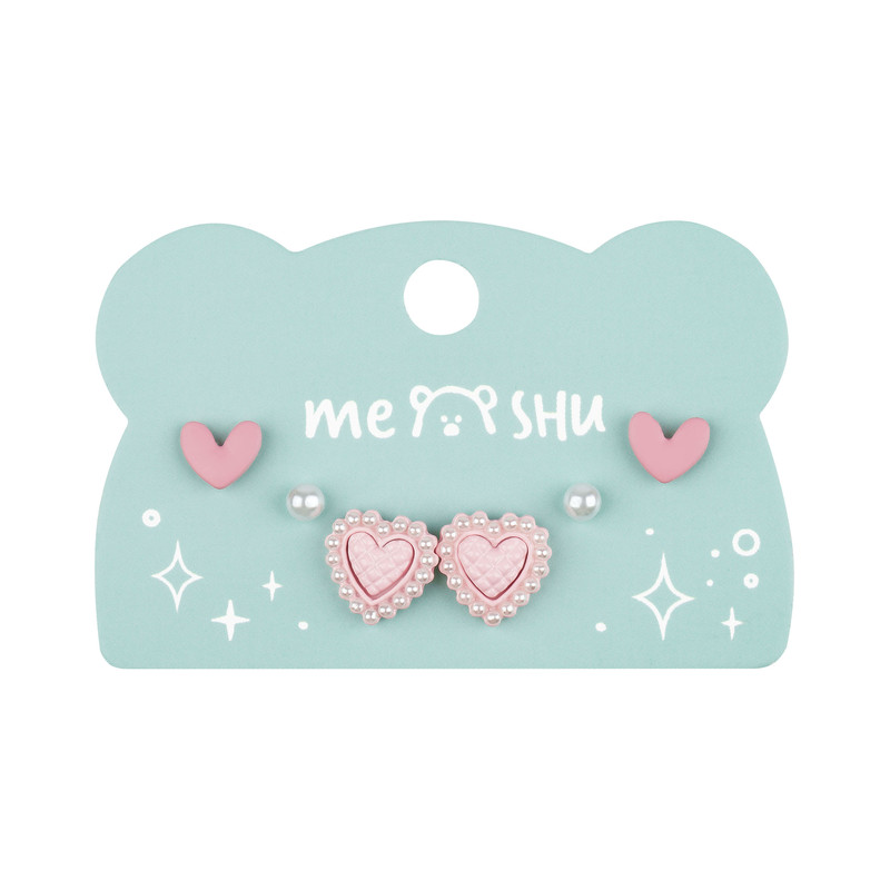 Серьги MESHU, бижутерия, розовые, 3 пары, европодвес