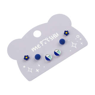 Серьги MESHU, бижутерия, синие, 3 пары, европодвес 2