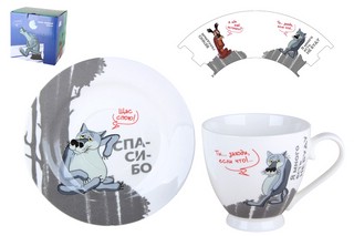 Чайная пара 'Жил-был Пёс' 440 мл, фарфор, в подарочной упаковке