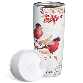 Термокружка Agness Снегири 360 мл, колба нержавеющая сталь 8