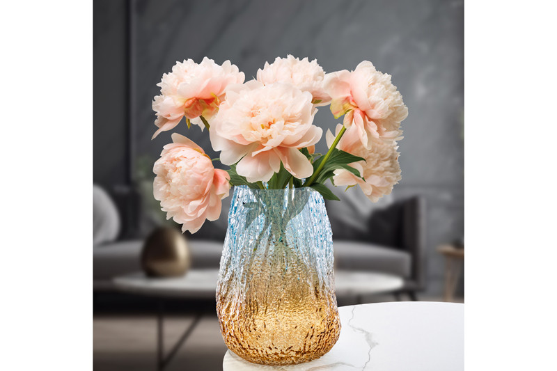 Ваза 25 см, 4 л, бежево - голубая, стекло