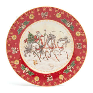 Тарелка закусочная 'Дед Мороз и Тройка' 20 см, красная, Lefard