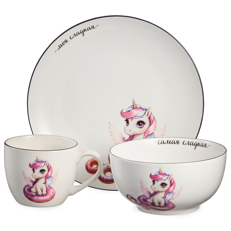 Набор посуды 'Моя сладкая' 3 предмета: кружка 240 мл, салатник 500 мл, тарелка 20 см, LEFARD