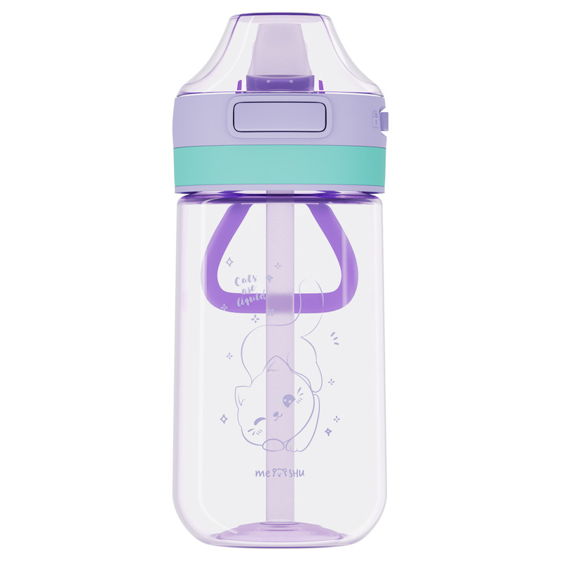 Бутылка для воды с трубочкой MESHU 'Cat' 480мл, пластик, сиреневая