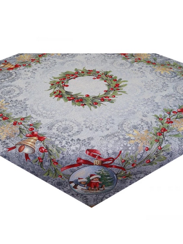 Скатерть 'Новогодние ягоды' (серо-голубой фон) 100х100 см, гобелен, Le Gobelin