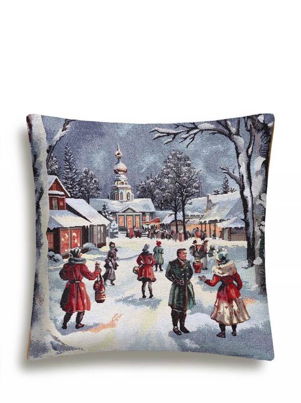 Наволочка декоративная 'Москва' (ярмарка) 45х45 см, гобелен, серебро,  Le Gobelin