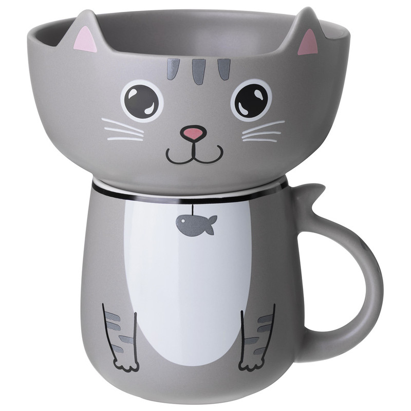 Набор для завтрака 'Cat', 2 предмета: салатник 500 мл, кружка 450 мл, Lefard, серый