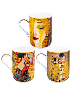 Набор из трех кружек 350 мл 'Модерн' (Густав Климт: Дама с веером, Золотые слезы, Поцелуй) 2
