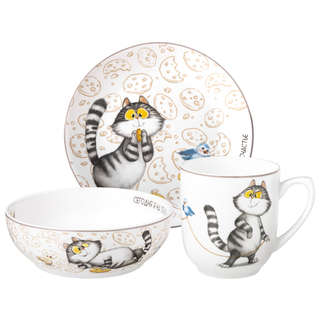 Набор посуды 3 предмета 'Счастье есть': салатник 15 см 600 мл, тарелка 20 см, кружка 400 мл, Lefard  2