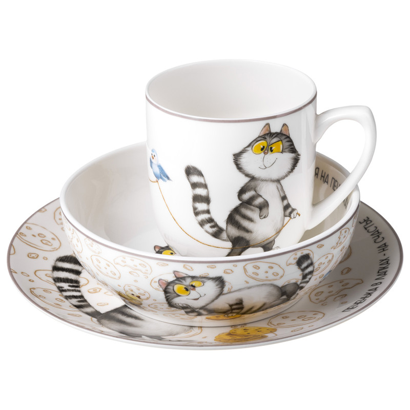 Набор посуды 3 предмета 'Счастье есть': салатник 15 см 600 мл, тарелка 20 см, кружка 400 мл, Lefard 