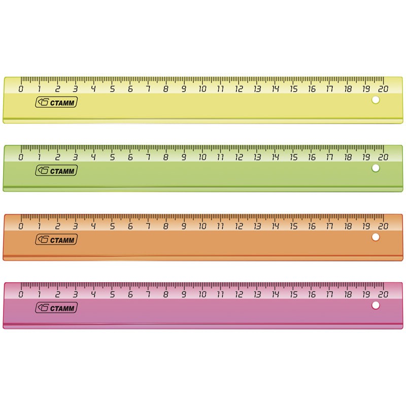 Линейка 20см Стамм, пластиковая, прозрачная флуоресцентная, ассорти