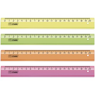 Линейка 20см Стамм, пластиковая, прозрачная флуоресцентная, ассорти