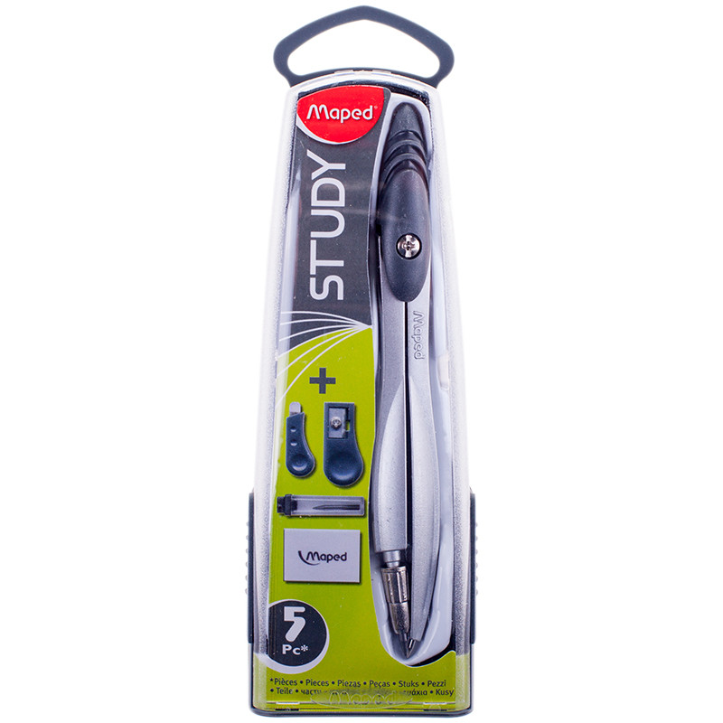 Готовальня Maped 'Study', 5 предметов, циркуль 120мм, пластиковый футляр