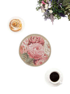 Салфетка круглая 'Английский сад: Пионы' 33 см, гобелен, люрекс золото, Le Gobelin