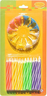 Пати Бум Набор свечей для торта Двухцветные с держателями 6 см 24 шт, цвет разноцветный