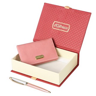 Подарочный набор: визитница и ручка Venuse 74003 из кожи, в подарочной коробке