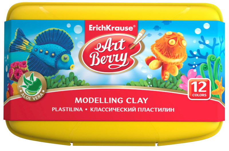 Erich Krause Пластилин ArtBerry, с алоэ вера. со стеком, 12 цветов.