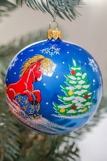 Шар 'Зодиак' (Конь) в ассортименте, 9.5 см, стекло, артикул С 475 6