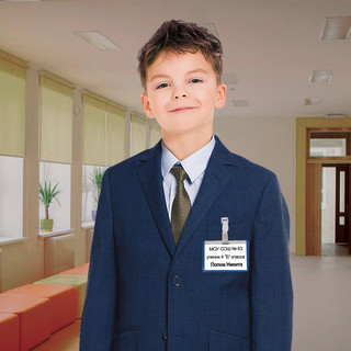 Бейдж горизонтальный на ленте, 55х90 мм, синий Brauberg 6