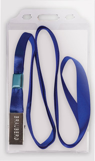 Бейдж вертикальный (85х55 мм) на синей ленте 45 см, твердый пластик, Brauberg, 232139 2